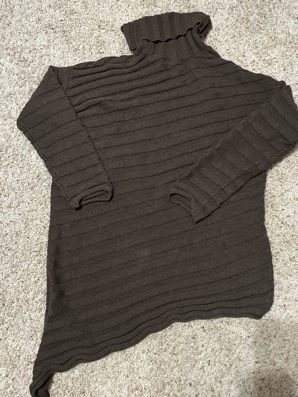 Free Peoplel Beach Chocolate Brown Thick Knit 100% Cotton Asymmetric Sweater Med - Picture 9 of 9